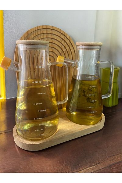 safestore 2 Pieces 900 ml Borosilicate Glass Oil Pot Vinegar Bowl with Knot Knot