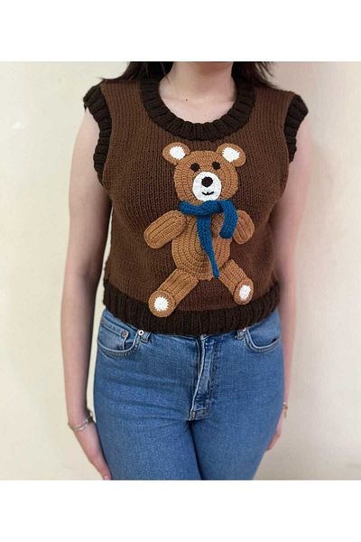 HollyMall Hand Knitted Handmade Cotton Thread Knitted Teddy Bear Sweater