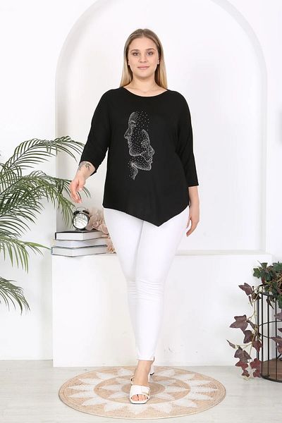MODA Stone Front Asymmetric Cut Flexible Viscosin Large Size Tunic