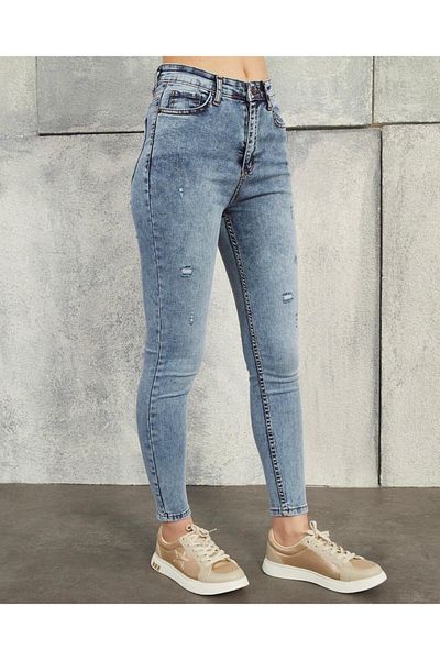 geenz manifacture Blugi skinny cu talie înaltă, albastru zăpadă, cu detaliu laser