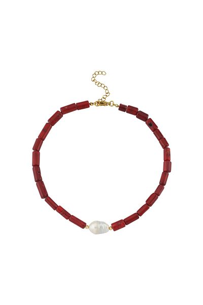CHARMLUCKY Baroque Pearl- Coral Necklace