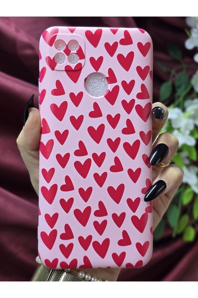 Magic Ring Xiaomi Redmi 9C Uyumlu Kalp Desenli İçi Kadife Pembe Silikon Telef...