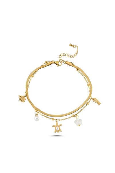 CHARMLUCKY Steel Turtle Chaem 2-Piece Anklet