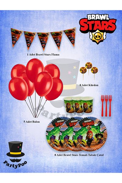 PartyPoo Μίνι σετ γενεθλίων Brawl Stars για 8 άτομα |   Προμήθειες και διακοσμήσεις για πάρτι