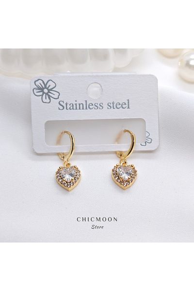 CHICMOON STORE Steel Gold Color Heart Stone Earrings