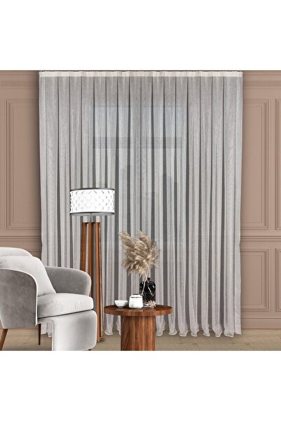 DECO Gümüş Simli Keten Tül Perde Yüksek Kalite Sık Pile 1'e 3 Pile