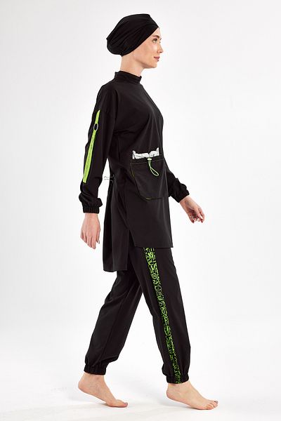 Adasea Sports Lycra Full Covered Hijab Μαγιό Beth 1203 Μαύρο