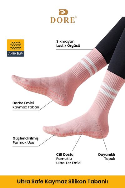 Dore Unisex κάλτσες Pilates και Yoga Λευκές, Ροζ, Λιλά - 3 ζευγάρια αντιολισθητικές