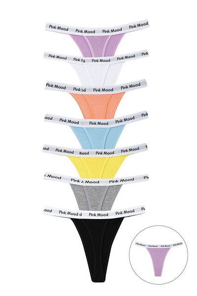 pink mood Colorful Tape Rubber Cotton Thong 7 Pack