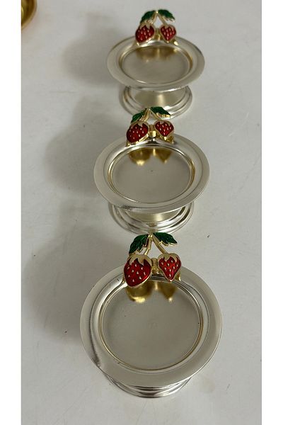 SEVA ÇELİK Silver Color 6 Piece Macaron Holder Delight Holder with Strawberry Accessories