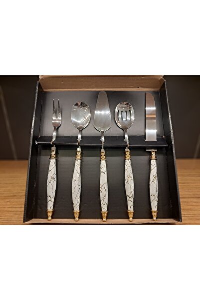 Lentebur34 Servis Seti 5'li Porselen Sapli Burgulu 18/10 Paslanmaz Çelik