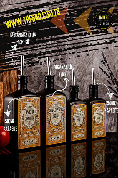 TheBRo New Premium Serisi 4lü Zeytinyağı,Ayçiçek Yağı,Nar Ekşisi ve Sirke Siş...