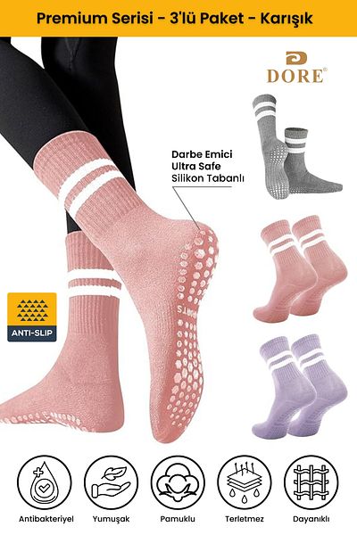 Dore Unisex Pilates & Yoga Socks Spring in Grey, Pink and Lilac