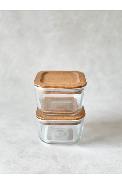 Dekorzdükkan 2-Piece Acacia Lid Square Breakfast Bowl