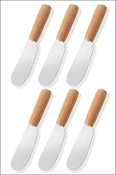 HETicaret 6-Piece Bamboo Handle Breakfast Butter Jam Knife, 6-Piece Breakfast Knife Set
