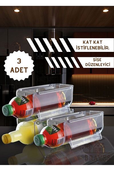 BRAVES Layer Stackable Bottle Organizer Shelf Refrigerator Organizer Bottle Rack 3Pcs