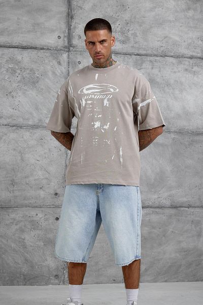 NOMARC Καφέ Admired εμπριμέ μπλουζάκι Oversize