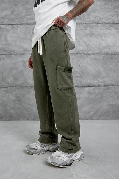 NOMARC Khaki Washed Cargo Pocket Baggy Sweatpants