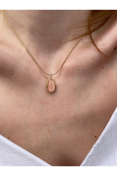 Hora Pembe Vintage Taş Detaylı Gold Kolye