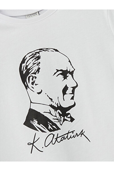 LC Waikiki LCW Kids White Crew Neck Κοριτσίστικο μπλουζάκι με στάμπα Ataturk