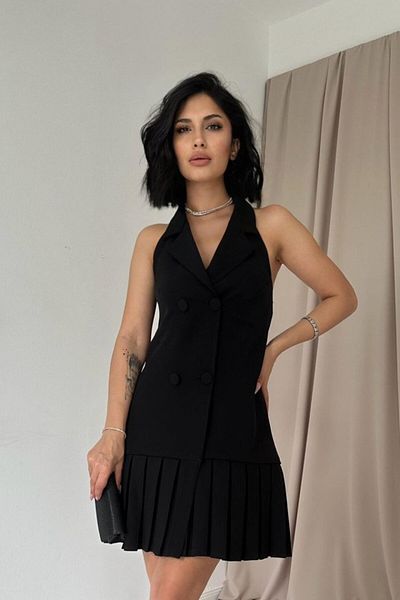 Moda Asmira Black Backless Jacket Collar Dress