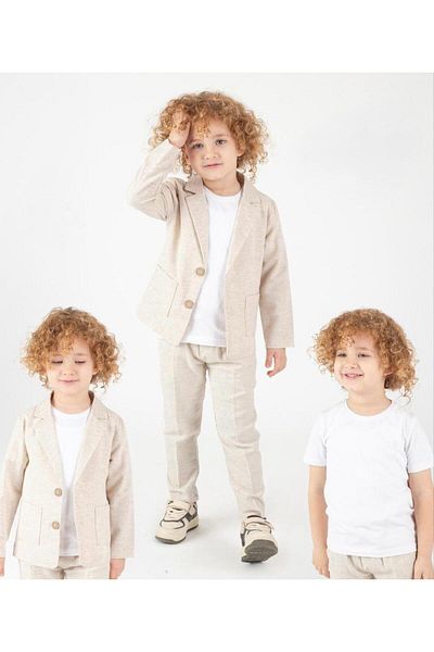 Terry Kids Beige Children's Suit - Jacket, Pants and Basic T-Shirt |   Stylish and Comfortable