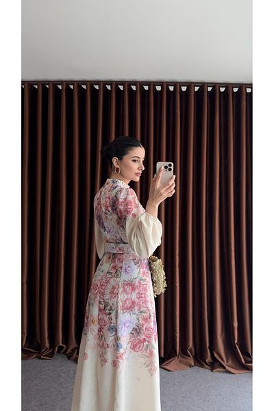 HAZELANNA Rochie cu curea cu modele de grădină de trandafiri pastel