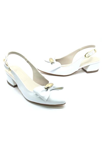 KCMN Металеві туфлі на підборах з відкритою п'ятою та бантиком, білі