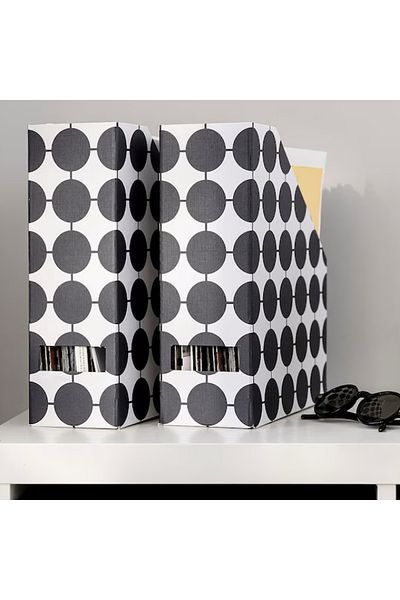 IKEA Tjena 2 Pieces White Black Dot Patterned Box Folder File Holder Magazine Holder Paperwork Magazine File