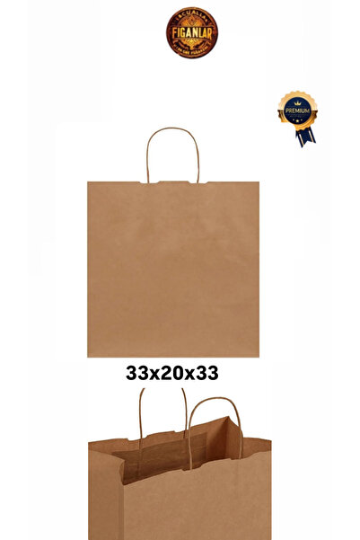 figanlar ambalaj 1. kalite Büyük Boy Geniş Körüklü kraft (kağıt poşet çanta ) 33x20x33 25 adet hediye poşeti