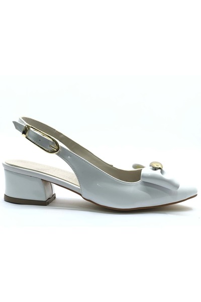 KCMN Металеві туфлі на підборах з відкритою п'ятою та бантиком, білі