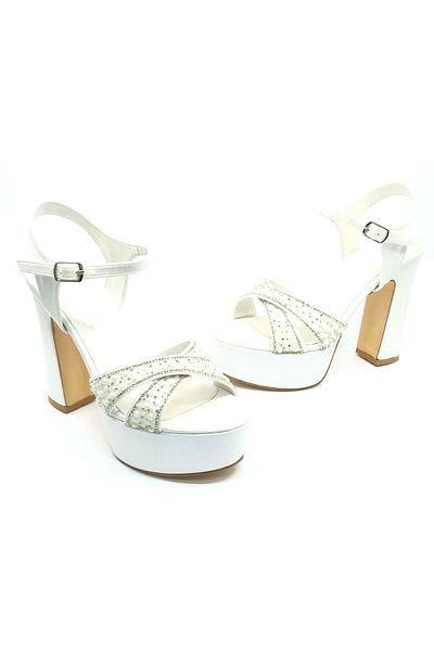 KCMN Feles Cross Stone Detailed 13 cm High Platform Heeled Stone Women's Evening Dress Shoes Sedef