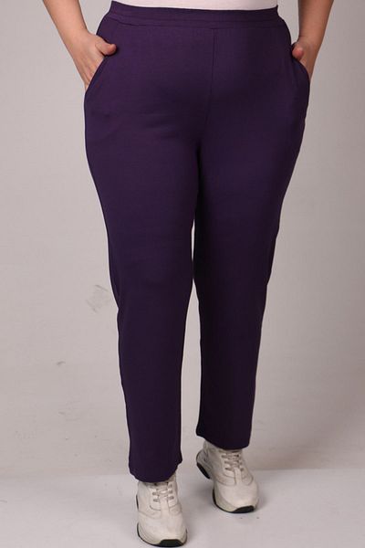 Eslina 39001 Pantaloni din bumbac pieptănat elastic cu talie înaltă mărime mare - violet