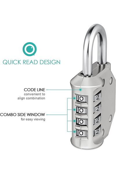 Generic 1 Piece 4-Digit Combination Lock - 50mm, Luggage and Travel Security Lock - Silver