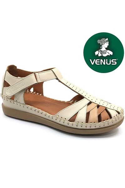 Venüs Margit Genuine Leather Comfort Orthopedic Women's Sandals Beige
