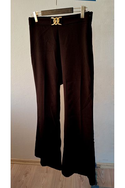 BUTİK MUSON Flared Leg Belt Detailed Large Size Fabric Trousers