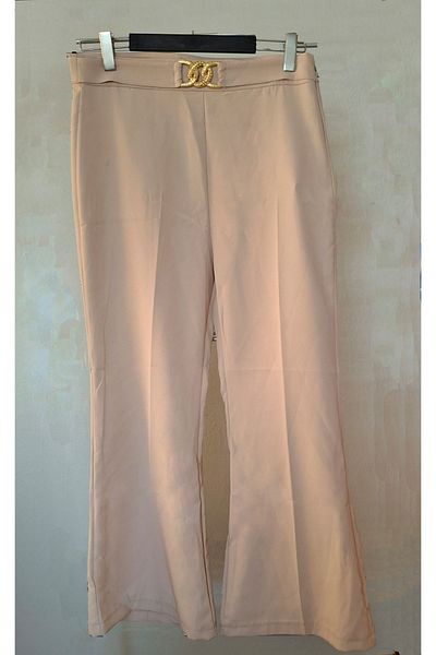 BUTİK MUSON Flared Leg Belt Detailed Large Size Fabric Trousers