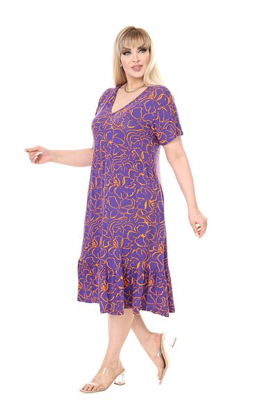 MELSAY Purple Floral Print V-neck Ruffle Short Sleeve Dress