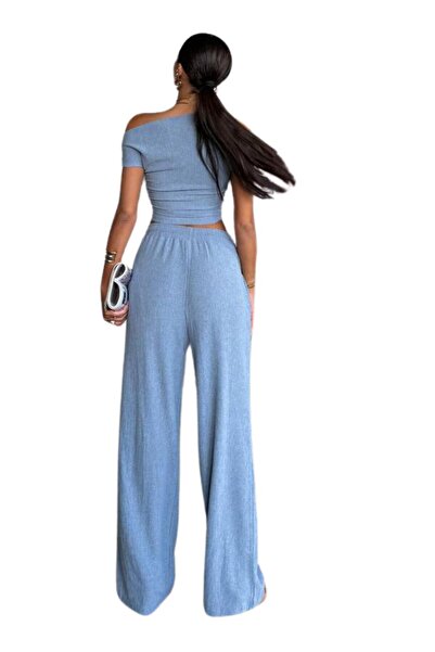 Moda Amore Жіночий літній комплект - модна блуза з асиметричним коміром і штани