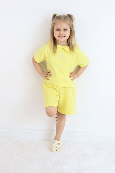 Pijamella Girl's Collared Be Happy Printed Shorts Double Suit