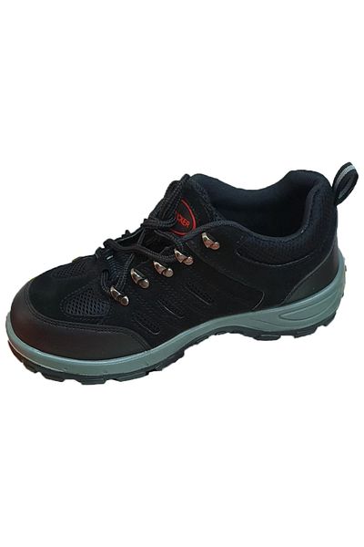 Generic Black leather safety shoes with a steel toe, suitable for work, walking and hiking.