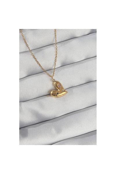 Skygo 316L Steel Chain Gold Color Colorful Zircon Stone Heart Necklace - Tj-Bko8905