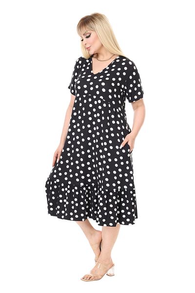 MELSAY Women's Black Polka Dot V-neck Short Sleeve Ruffle Robe Dress