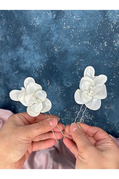 Hayalperest boncuk Tare Mother of Pearl Resin 2 Pack Hair and Turban Bridal Hair Accessory