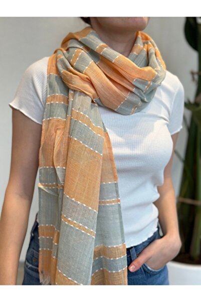 novon Mallorca Linen Design Premium Linen Shawl with Embroidery Detail 190 X 90 cm