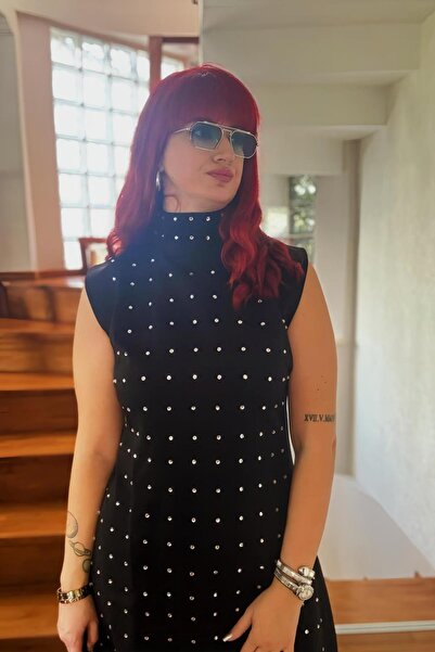 Derya butik Siyah Taşlı Kolsuz Elbise