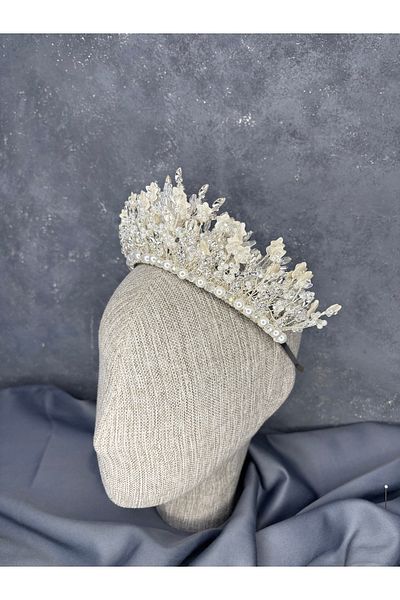 Hayalperest boncuk Lidan Dense Embroidered Crystal Bridal Crown Hair Accessory