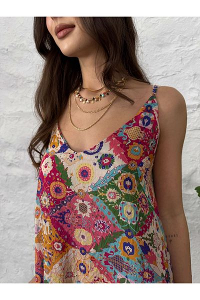 Elif Özbey Butik Rochie imprimată cu bretele cu modele colorate