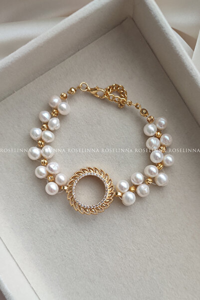 ROSELİNNA Çeyrekli %100 El İşçiliği Örme Model Gerçek İncili Bileklik