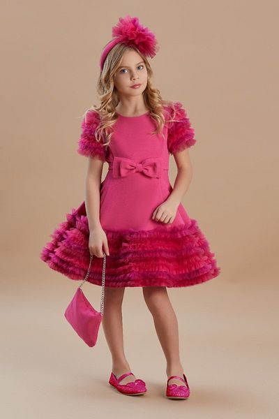 SIRRI Girl's Fuchsia Special Design Dress - 3 Pieces (6 -11 Years)